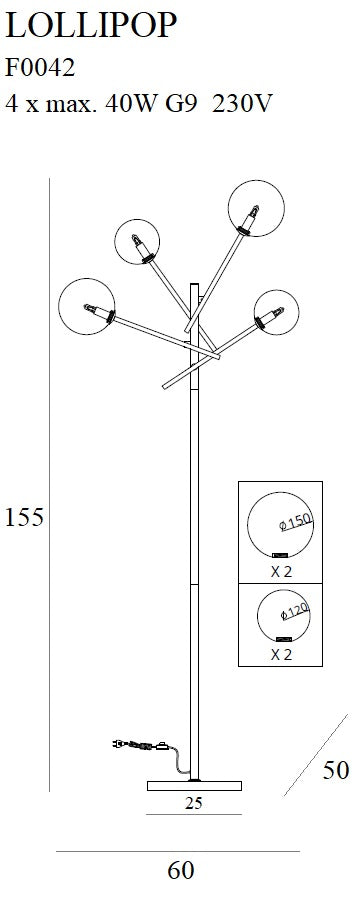 Maxlight Lollipop 4L gulvlampe G9, H 155cm