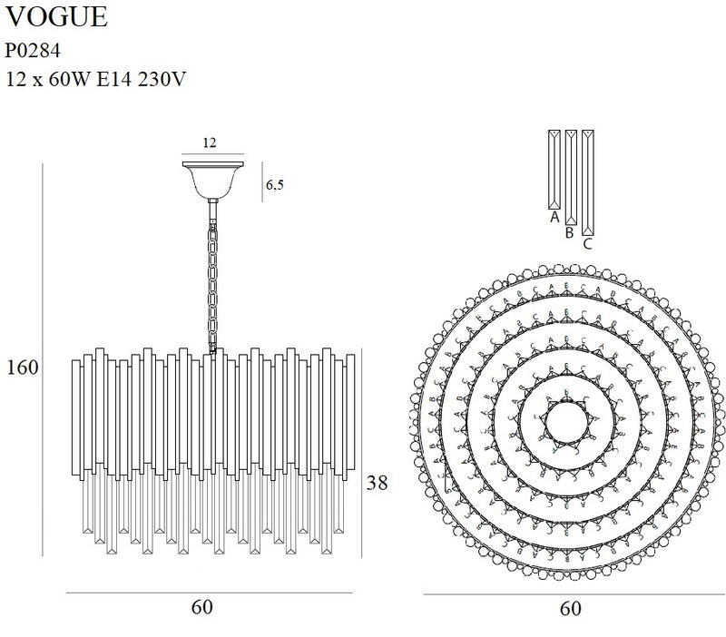 Maxlight Vogue 12L pendant lamp E14, D 60cm, crystal