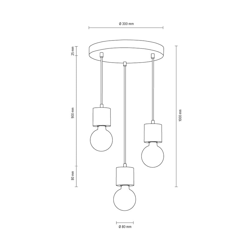 Trongo Round Pendant 3xE27 Max.60W Oiled Oak/Dark Grey/Braided