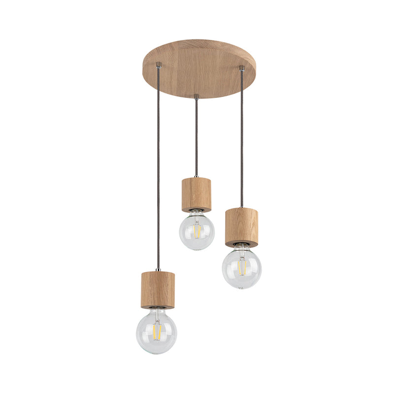 Trongo Round Pendant 3xE27 Max.60W Oiled Oak/Dark Grey/Braided