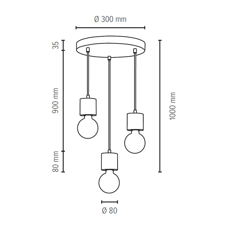 Pino Pendant 3xE27 Max.60W Natural Pine/Black