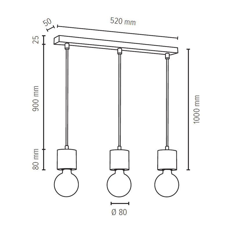 Pino Pendant 3xE27 Max.60W Natural Pine/Black