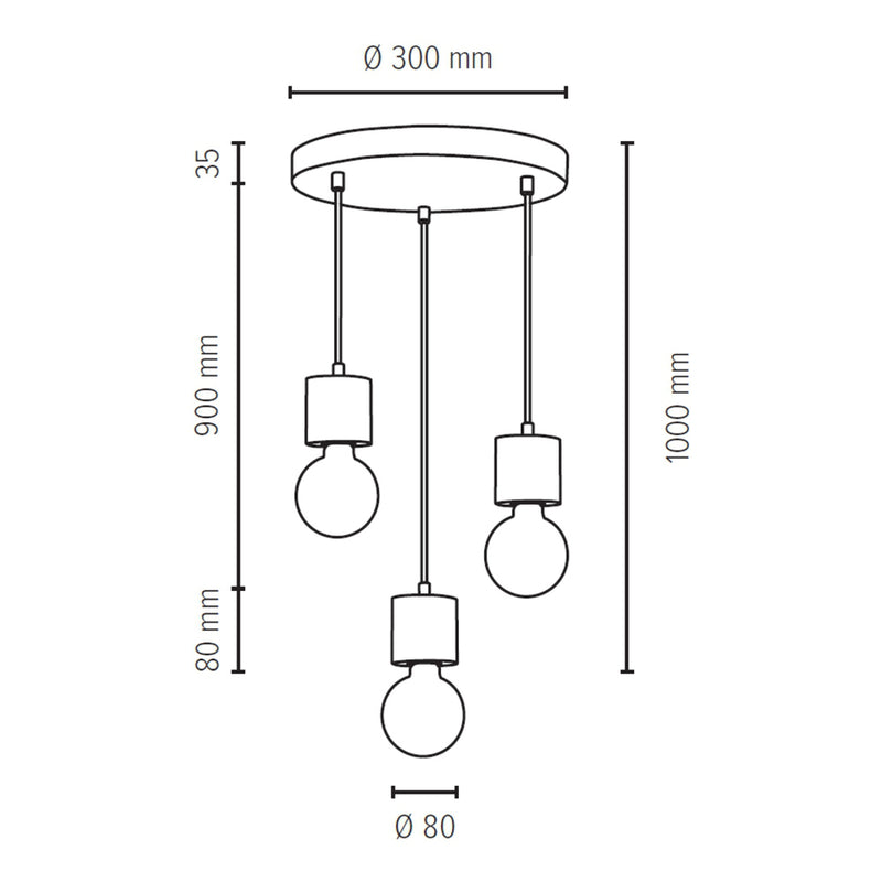 Pino Pendant 3xE27 Max.60W Natural Pine/Black