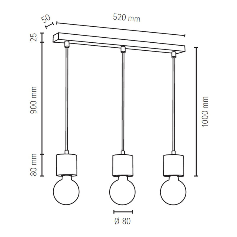 Pino Pendant 3xE27 Max.60W Natural Pine/Black