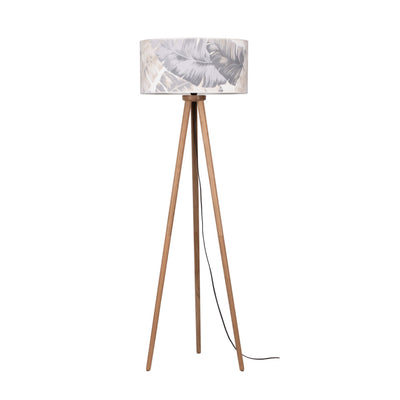 Lobos  Wooden FSC Floor Lamp 1xE27 Max.60W Oiled Oak/Transparent PVC Cable/Gray-Blue FSC Wallpaper