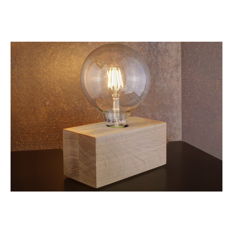 Theo Table Lamp 1xE27 Max.25W Oiled Oak/Black With Integrated USB Charging Station