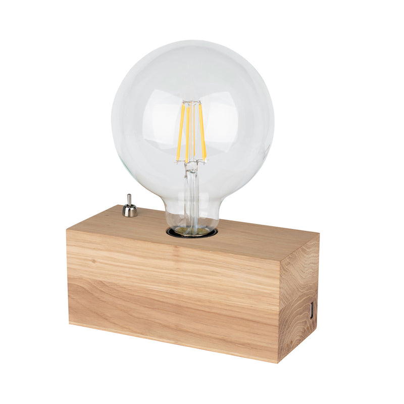 Theo Table Lamp 1xE27 Max.25W Oiled Oak/Black With Integrated USB Charging Station