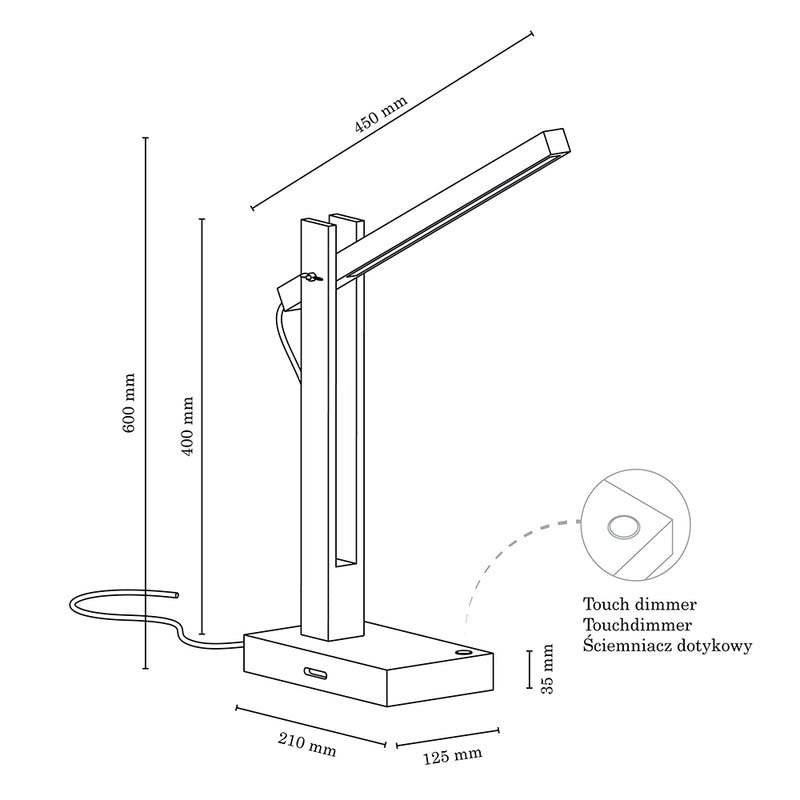 Tukan Table Lamp 1xLED 24V Integrated 5.5W Oiled Oak/Dark Grey/Touch Dimmer