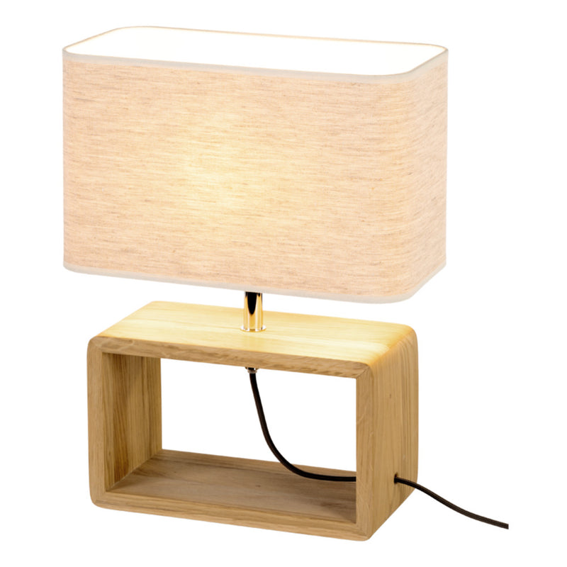 Boho Table Lamp 1xE27 Max.25W Oiled Oak/Black Fabric/Beige