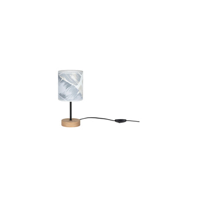 Lobos  Wooden FSC Table Lamp 1xE27 Max.25W Oiled Oak/Black/Transparent PVC Cable/Gray-Blue FSC Wallpaper