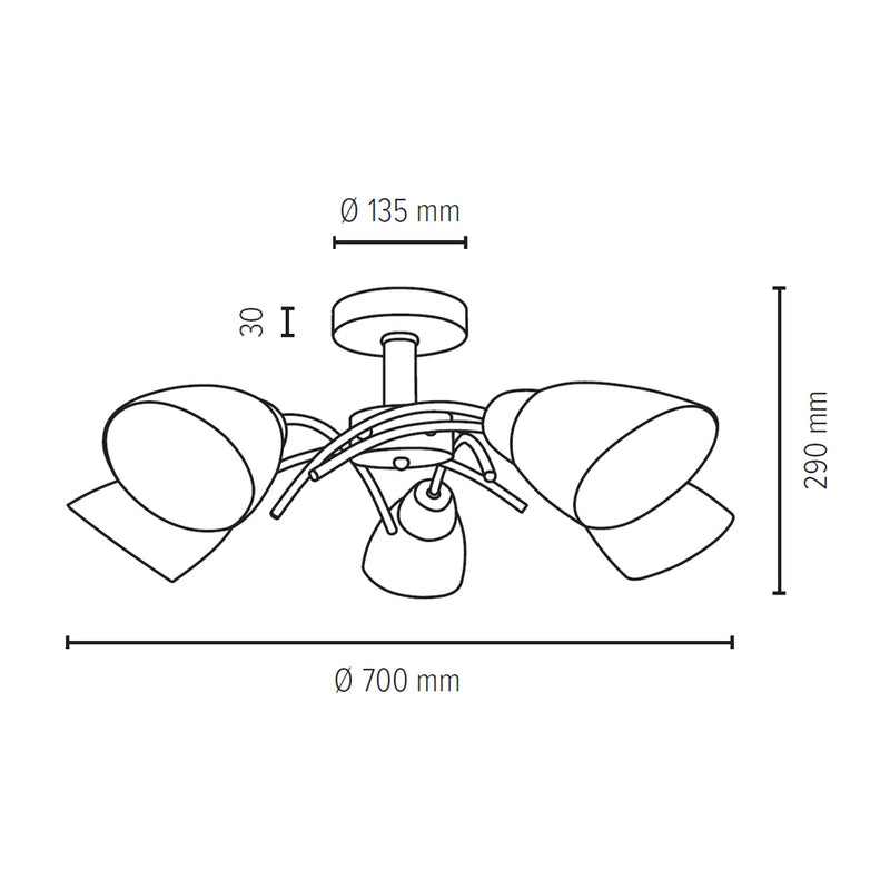 Viletta Wood Ceiling Lamp 5xE27 Max.60W Oiled Oak/Chrome/White