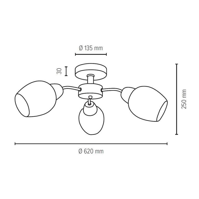 Parma Wood Ceiling Lamp 3xE27 Max.60W Oiled Oak/Chrome/White