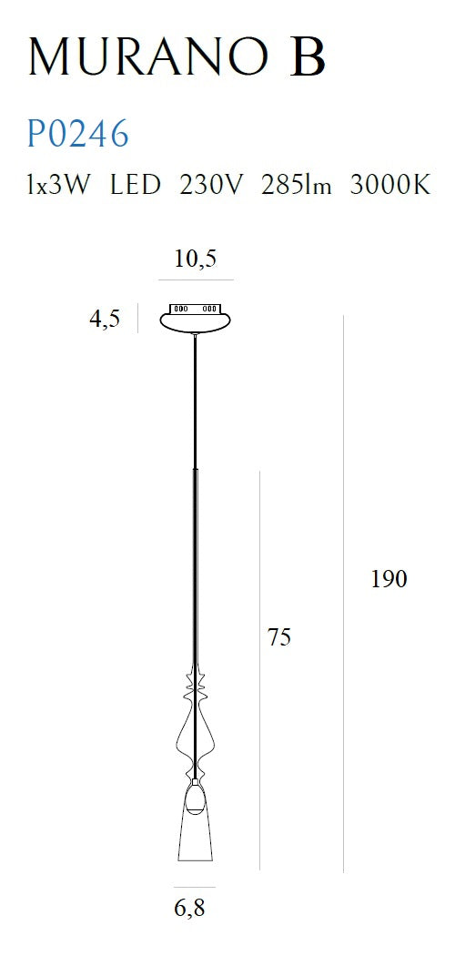 Maxlight Murano B 1L pendant lamp D 6.8 cm