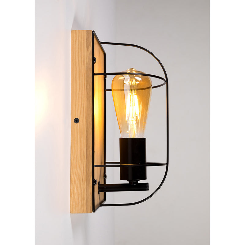 Netuno Wall Lamp 1xE27 Max.15W LED Oiled Oak/Black