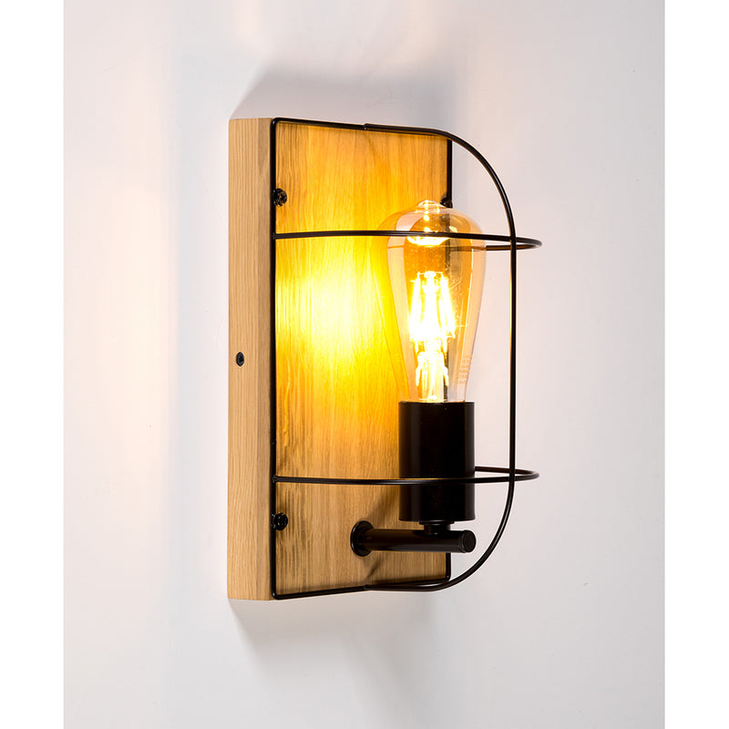 Netuno Wall Lamp 1xE27 Max.15W LED Oiled Oak/Black