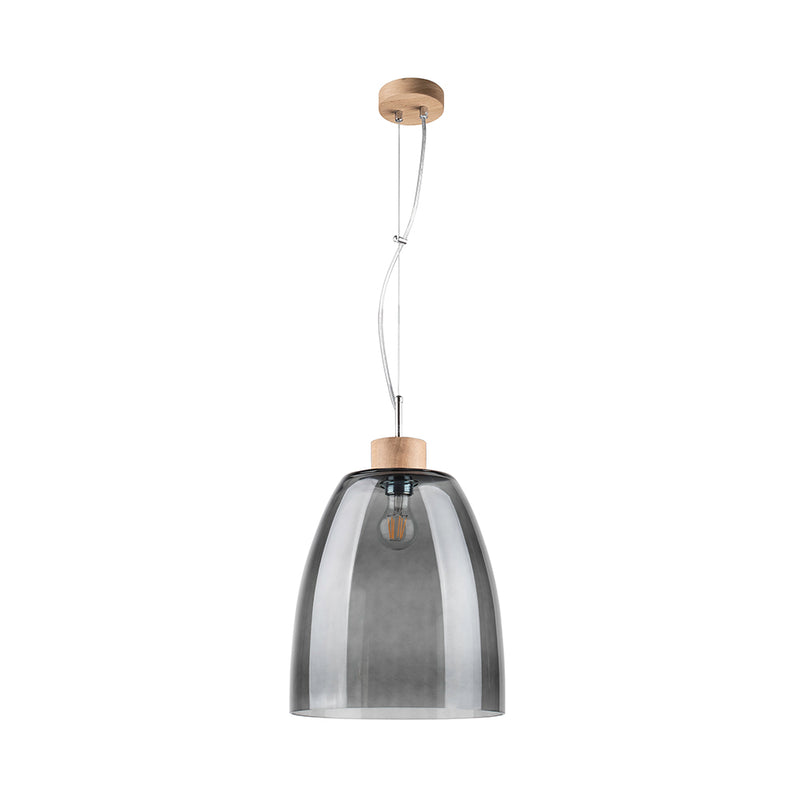 Campana Pendant Lamp 1xE27 Max.60W Oiled Oak/Transparent/Smoked Glass