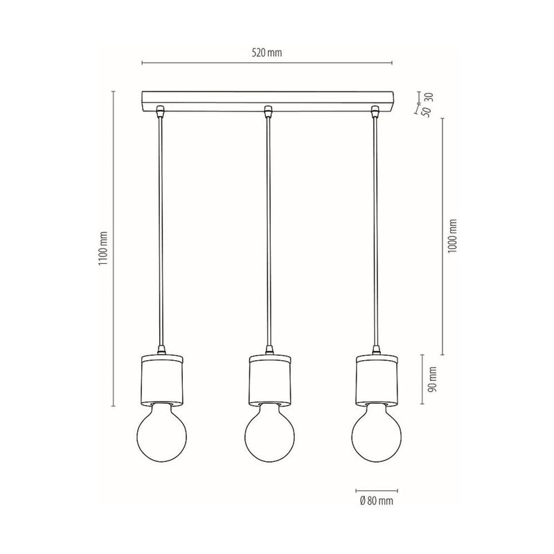 Cesar Pendant 3xE27 Max.60W Oiled Oak/Black/Gray