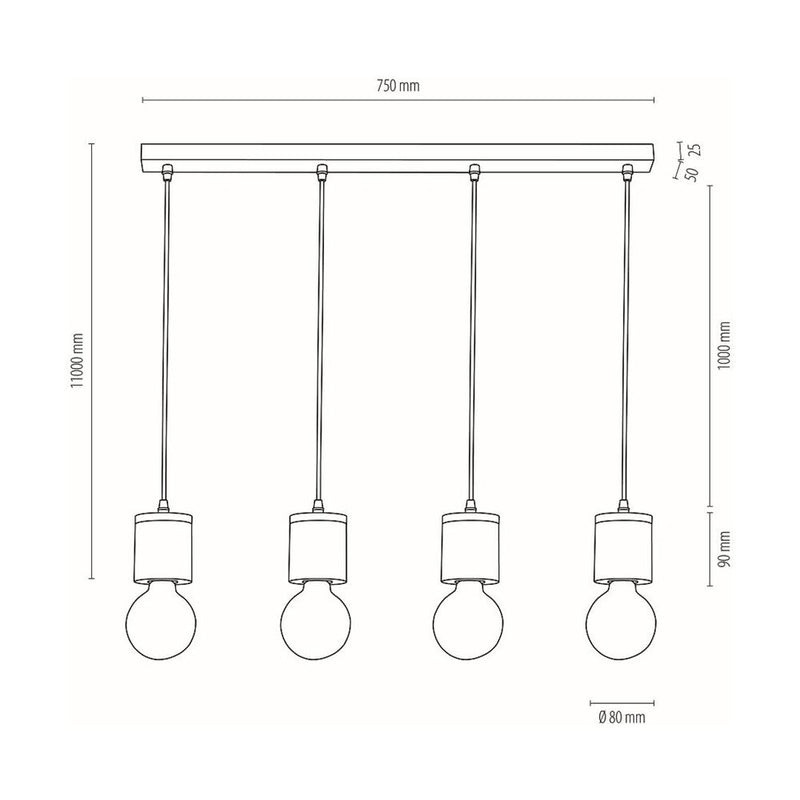 Cesar Pendant 4xE27 Max.60W Oiled Oak/Black/Grey