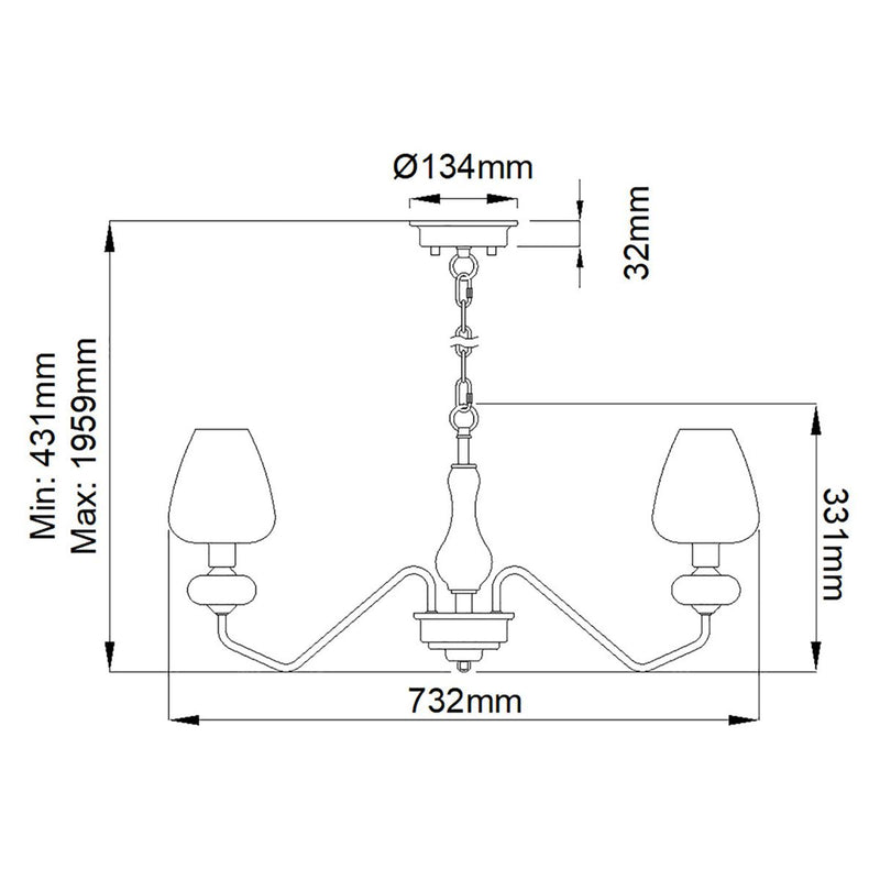 Elstead Lighting Armand 3L chandelier steel brass E14, D 73cm 3 bulb