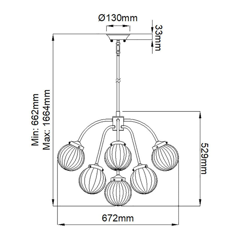 Hanglamp Elstead Lighting (DL-COSMOS9) Cosmos staal, helder geribbeld glas E14 9 lampen