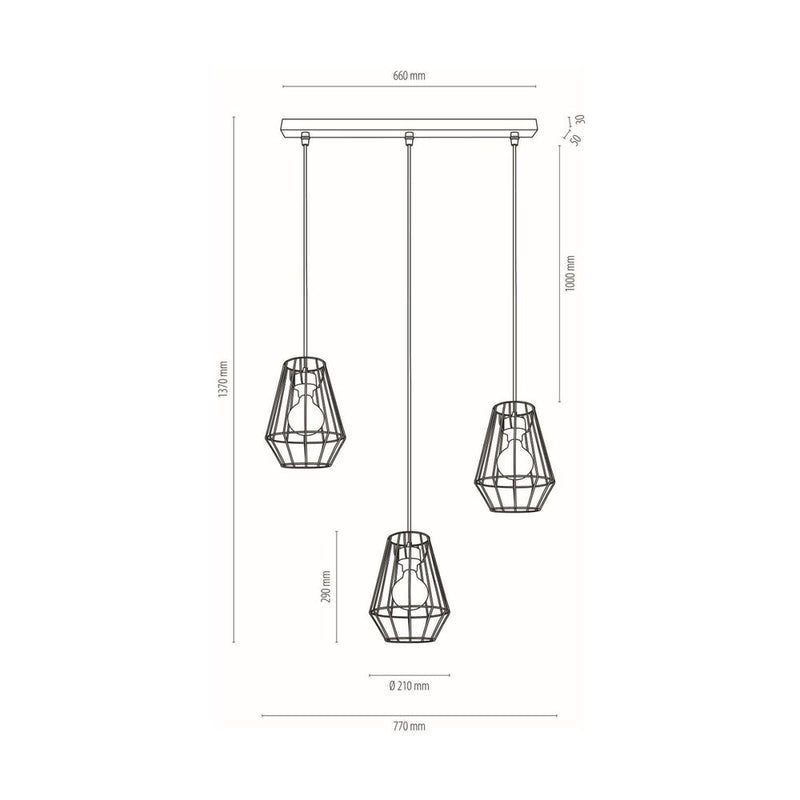 Endorfina Pendant Lamp 3xE27 Max.60W Black/Oiled Oak/Black PVC/Black