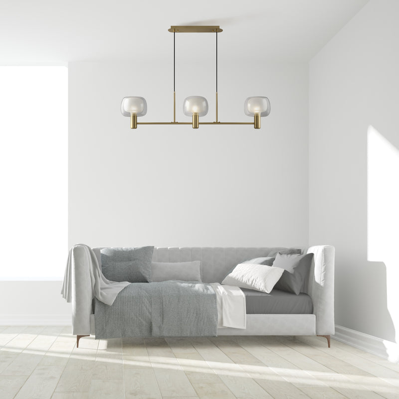 Maytoni Vision 3L linear suspension ceiling lamp, gold E14 H 154cm