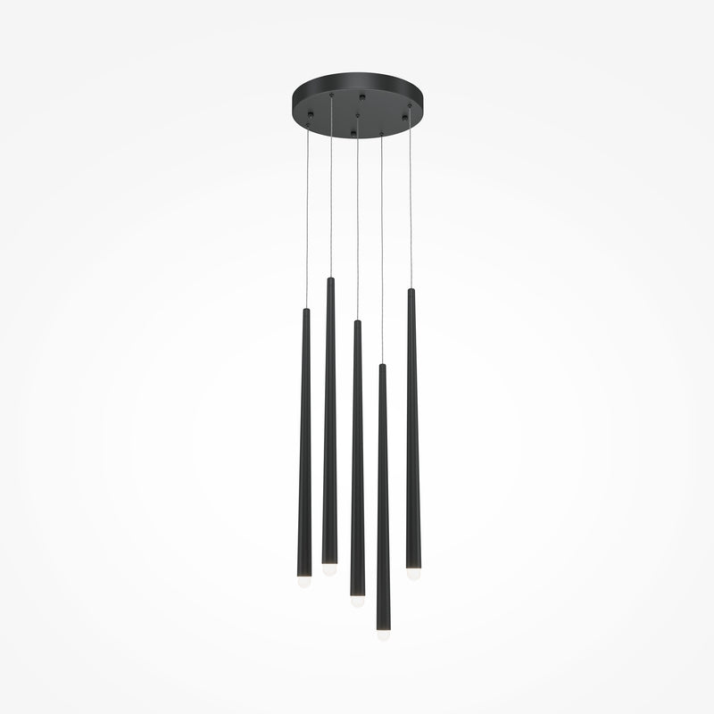 Maytoni Cascade 5L pendant lamp, black LED H 219.3cm