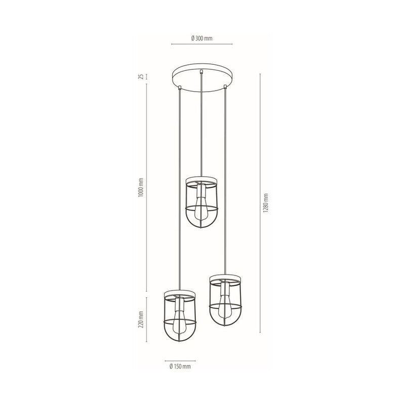 Netuno Pendant 3xE27 Max. 60W Black / Oiled Oak