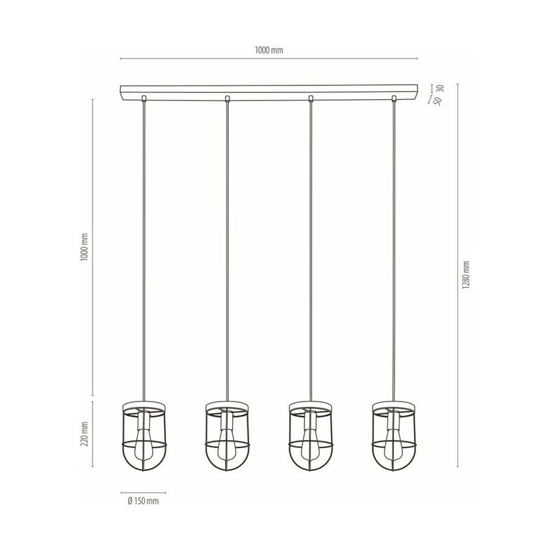 Netuno Ceiling Lamp 4xE27 Max.15W Led Oiled Oak / Black