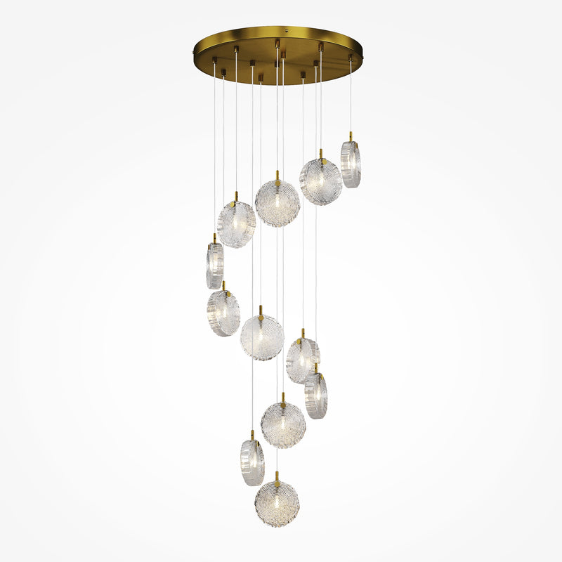 Maytoni Frozen 12L pendant lamp, brass G4 H 371cm