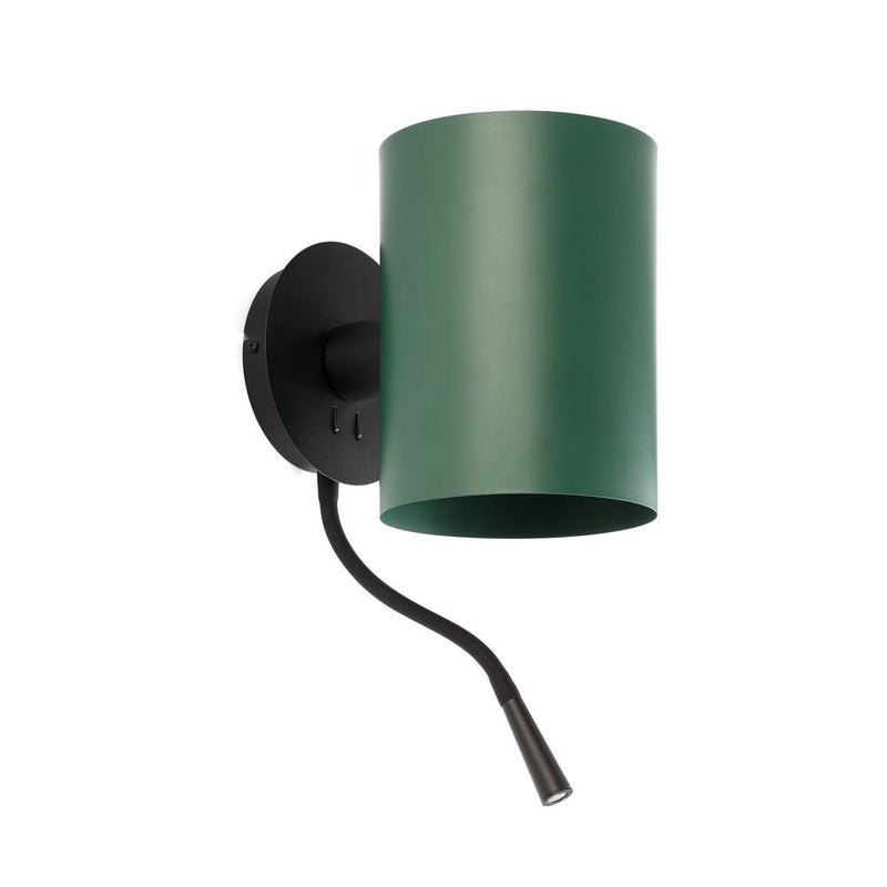 GUADALUPE Black/green wall lamp with reader