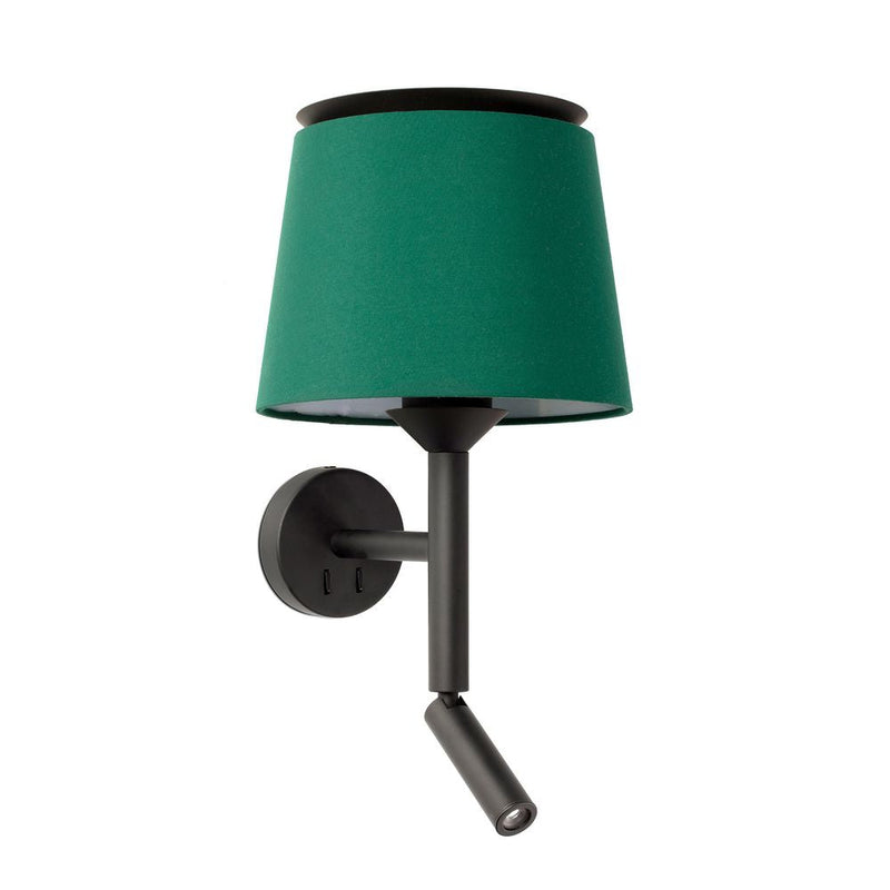 SAVOY Black/green wall lamp with reader