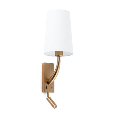REM Old gold/white wall lamp with reader