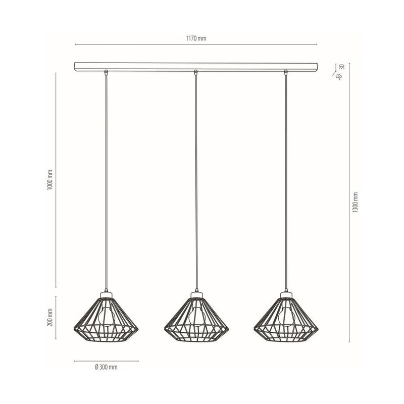 Raquelle Pendant Lamp 3xE27 Max.60W Black/Oiled Oak/Black PVC/Black