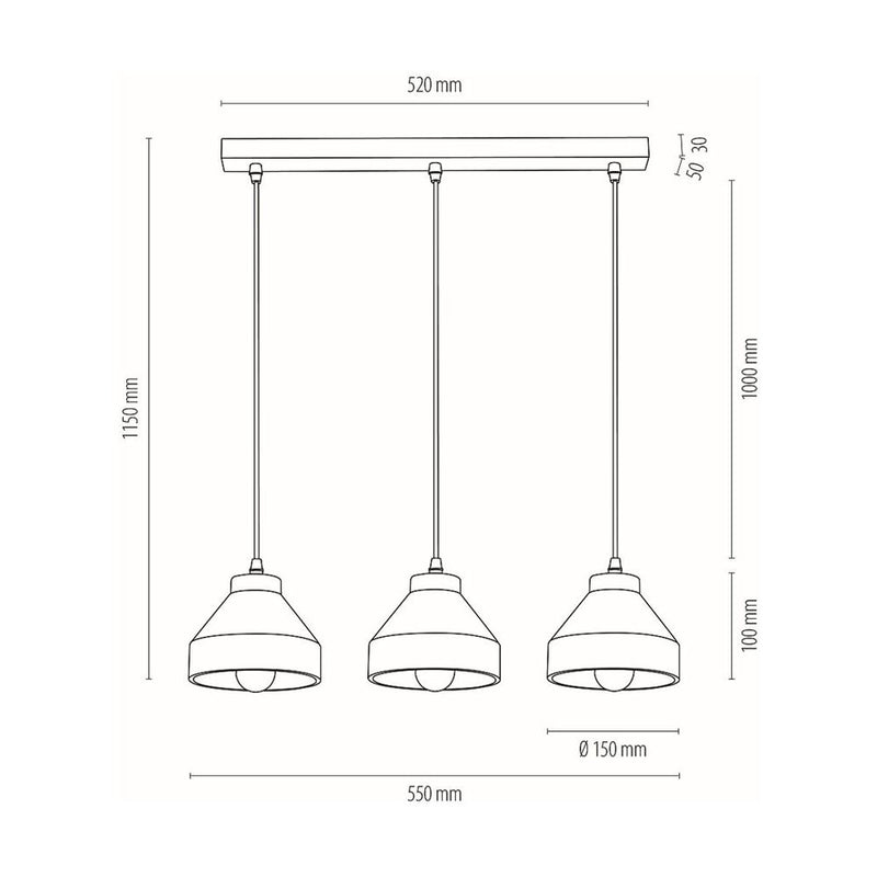 Britop Lighting Tristan 3L lineaarinen riippukattovalaisin E14, leveys 52cm