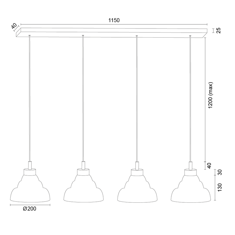Argon Ventura 4L linear suspension pendant lamp E27 W 120cm