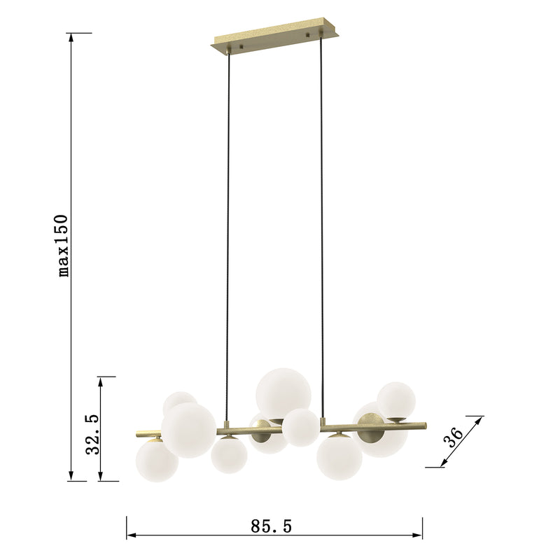 Onli Lighting Paloma 10L linear suspension ceiling lamp G9 W 85.5cm