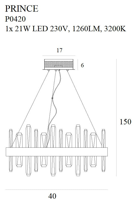 Maxlight Prince 1L pendant lamp, crystal, D 40cm