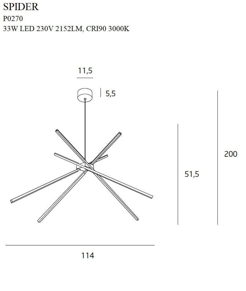 Maxlight Spider 1L lysekrone LED D 114cm