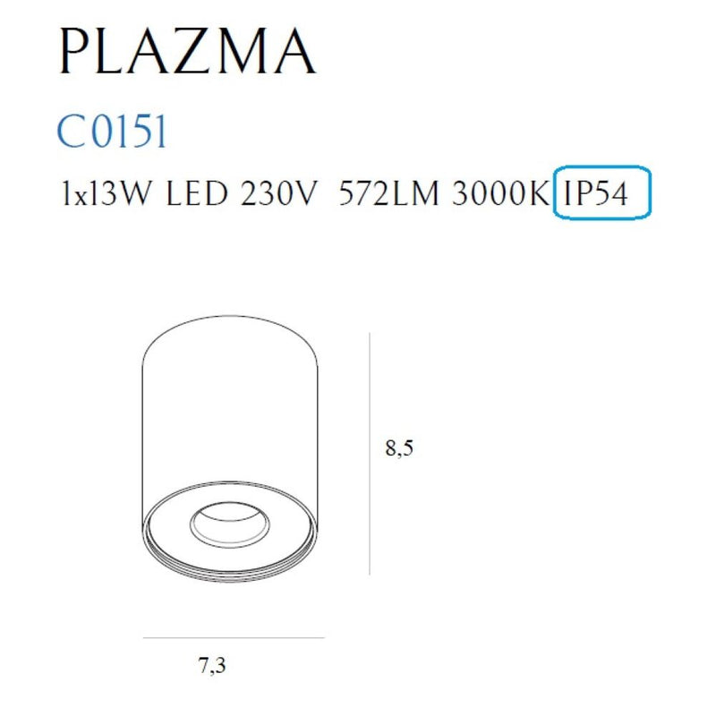 Foco de techo Maxlight Plazma 1L LED, profundidad 7,3 cm