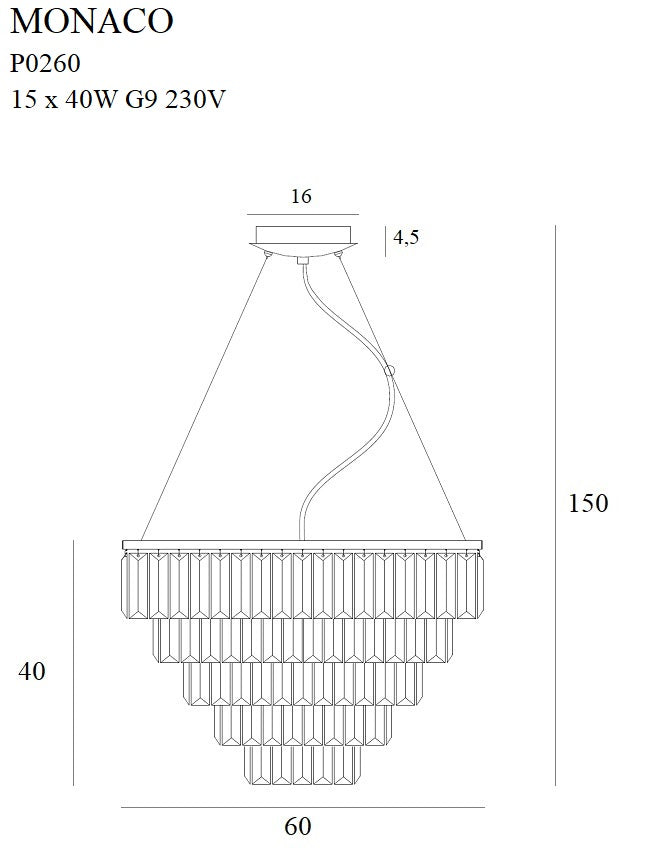 Maxlight Monaco 15L lysekrone krystal D 60cm