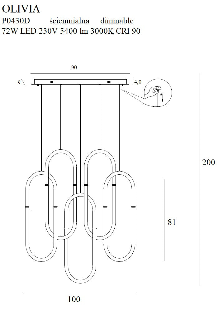 Lámpara de suspensión lineal Maxlight Olivia 5L, LED L 100cm