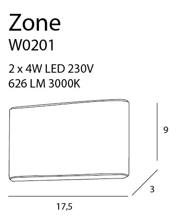 Maxlight Zone 2L pesurivalaisin LED-seinävalaisin, leveys 17,5 cm