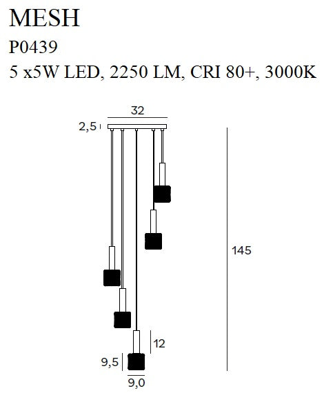 Maxlight Mesh 5L pendant lamp LED, D 12.5cm