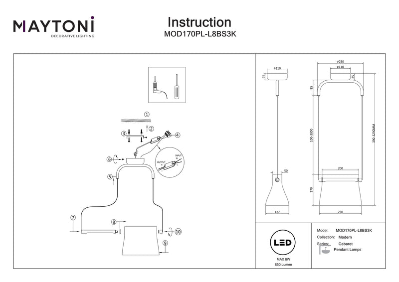 Maytoni Cabaret 1L hanglamp, messing LED H 329cm