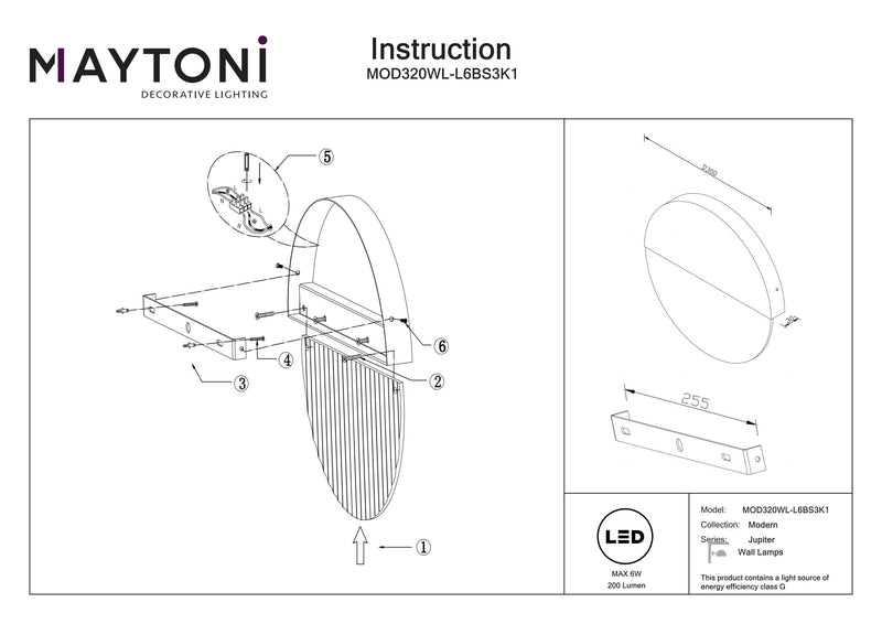 Aplique Maytoni Jupiter 1L, latón LED D 30cm