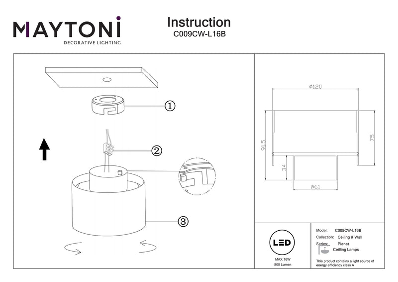 Maytoni Planet 1L ceiling spotlight LED D 12cm