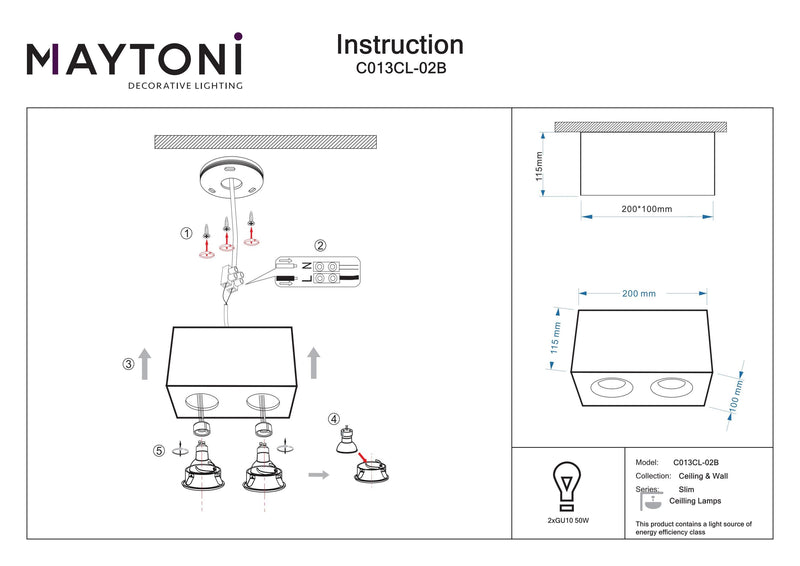 Spot de plafond Maytoni Slim 2L ​​GU10 H 11,5cm