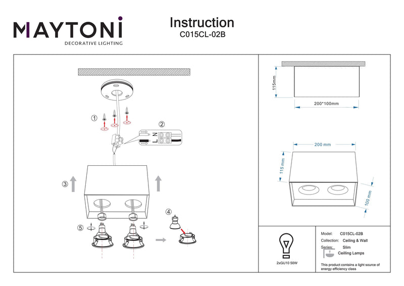 Maytoni Slim 2L ceiling spotlight GU10 H 11.5cm