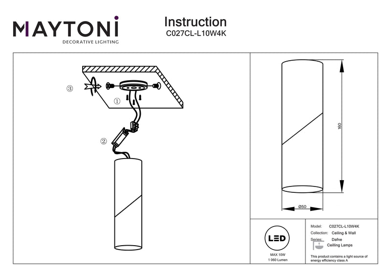 Maytoni Dafne 1L ceiling spotlight, black LED D 5cm